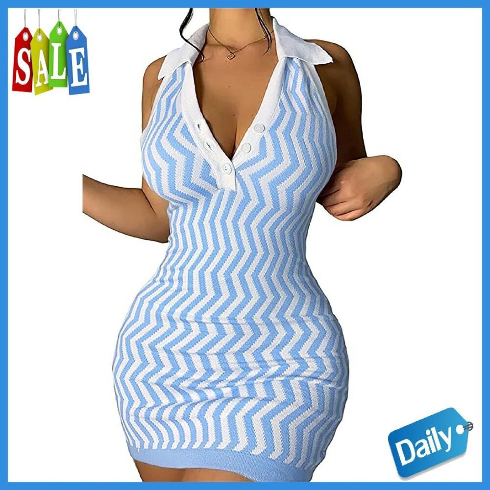 Backless Halter Mini Dress Y2K Bodycon Sundress Summer Beach Club